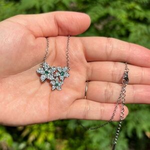 18K White Gold Plated Stainless Steel Diamond Flower Necklace